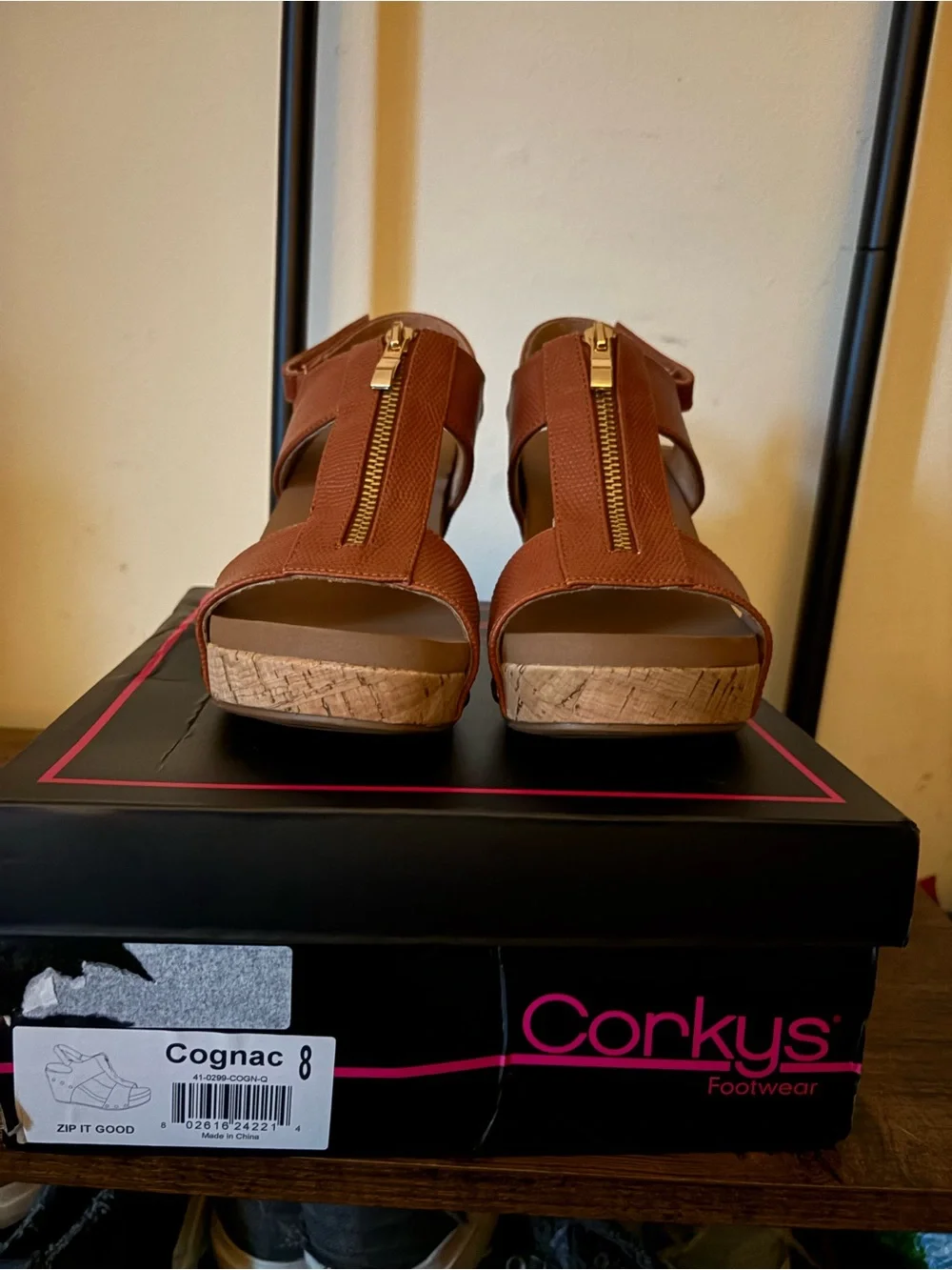 Corkys Brown Textured Cork Wedge Sandal with Gold Studs